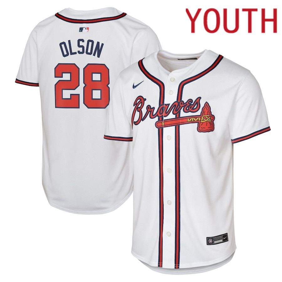Youth Atlanta Braves 28 Matt Olson Nike White Home Limited Player MLB Jersey
